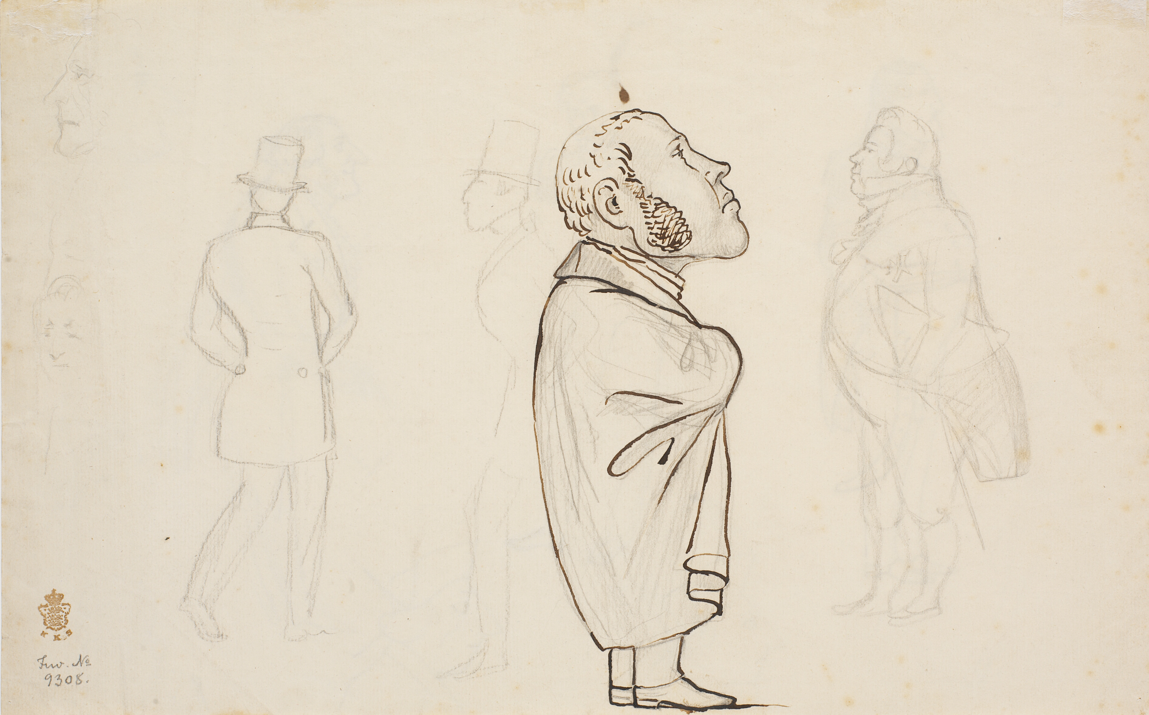 Forskellige figurer bl.a. karikatur af en advokat.